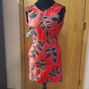 MSGM red silver black floral sleeveless mini dress